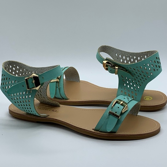 New ModCloth x Chases & Chloe Woman’s 7.5 Mint Green Joey Cut Out Retro Sandals - Picture 1 of 5